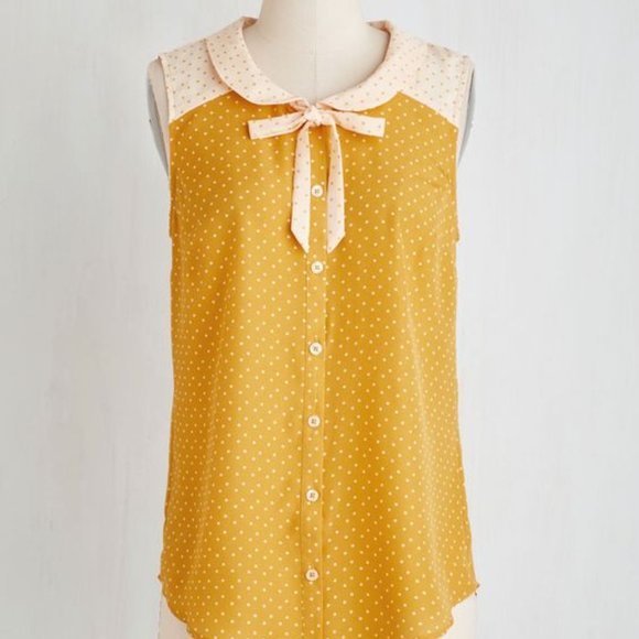 ModCloth Tops - ModCloth Fashionably Elate Polka Dot Blouse in Goldenrod/Mustard Yellow - 4x